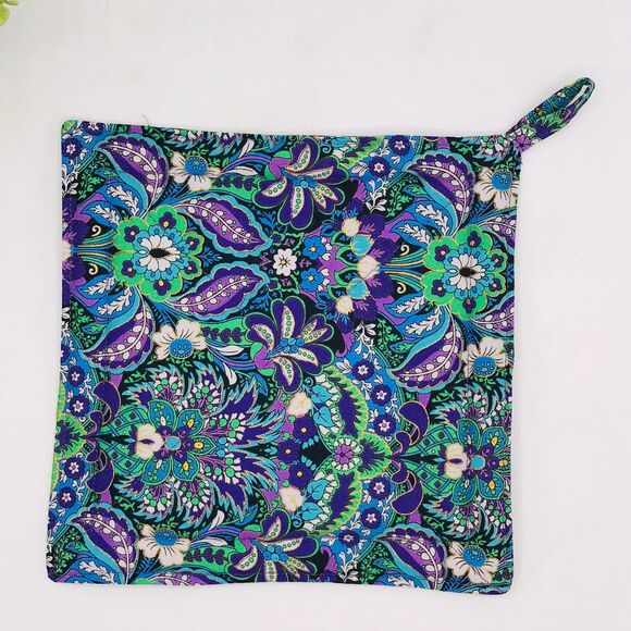 2 Square Potholders, Violet Purple Paisley Pring, 2 Piece Set, 7x7 Inches - Picture 3 of 4